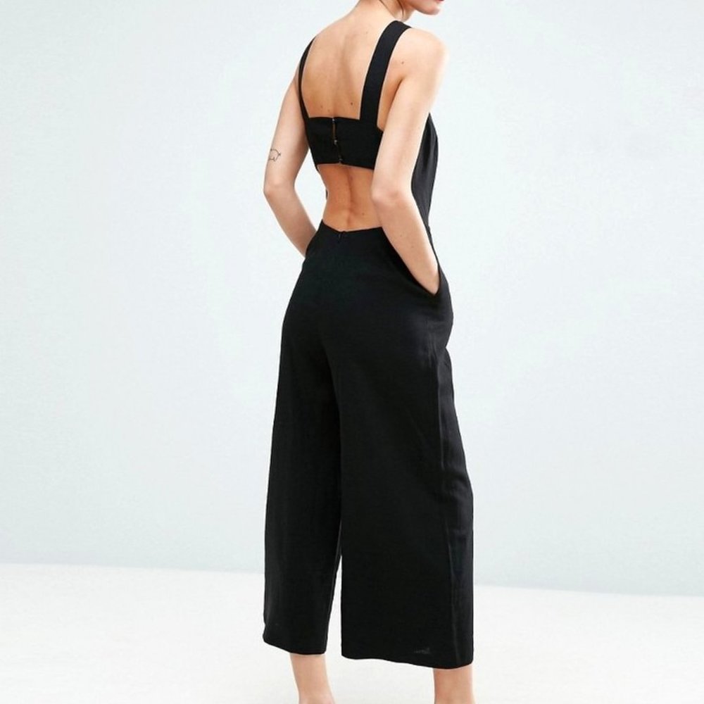 ASOS Minimal Linen Jumpsuit with Open Back in Black